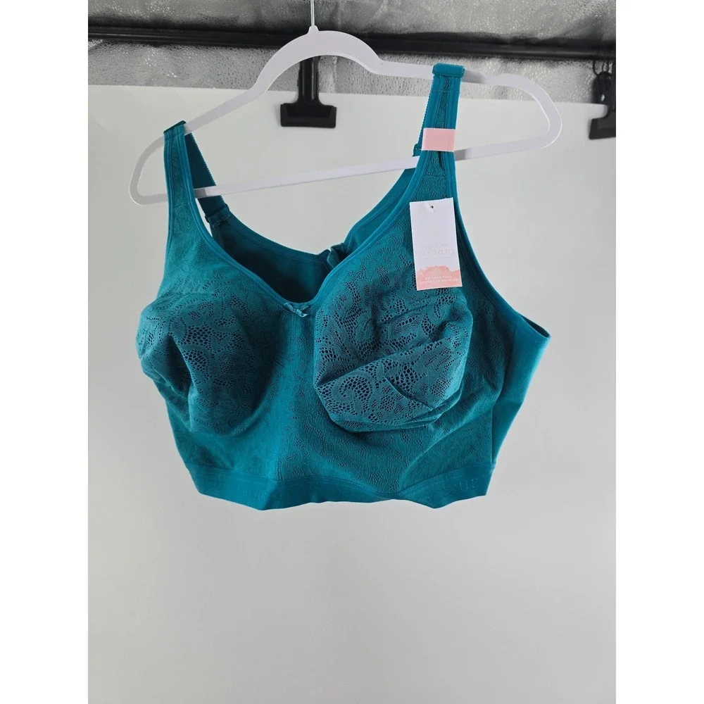 Cacique Teal Blue Lace Unlined Full Coverage No-Wire Bra 50DDD S6117 NEW‎